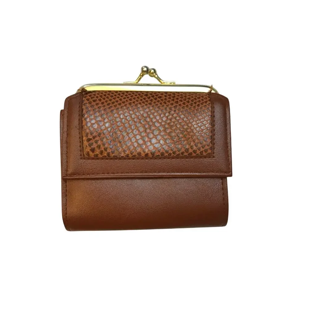 Vintage Avon Star Brand Clamshell Fold Out Dark Brown Cognac Coin Wallet